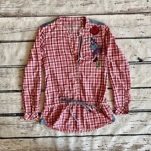 DESIGUAL S Plaid Tunic Top Shirt Pink